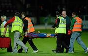 3 September 2013; Stephen Maher, St Patrick’s Athletic, is carried off on a stretcher late in the second half. Airtricity League Premier Division, Derry City v St Patrick’s Athletic, Brandywell Stadium, Derry. Picture credit: Oliver McVeigh / SPORTSFILE