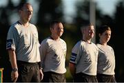 3 September 2013; Match officials, from left to right, Shane Dunphy, Brian Fenlon, Sean Grant and Michelle O'Neill before the game. U19 International Friendly, Republic of Ireland v Slovenia, RSC, Waterford. Picture credit: Diarmuid Greene / SPORTSFILE