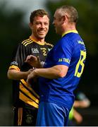10 September 2023; Tom Moore of The Heath is congratulated by Eddie Healy of Limekiln after his side's victory in the GAA Rounders All Ireland Senior Finals match between Limekiln Rounders GAA and The Heath at Kinnegad GAA in Kinnegad, Westmeath. Photo by Tyler Miller/Sportsfile