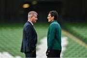 10 September 2023; Republic of Ireland manager Stephen Kenny, left, and Republic of Ireland coach Keith Andrews before the UEFA EURO 2024 Championship qualifying group B match between Republic of Ireland and Netherlands at the Aviva Stadium in Dublin. Photo by Seb Daly/Sportsfile
