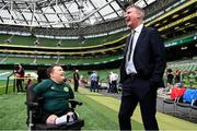 10 September 2023; Republic of Ireland manager Stephen Kenny with Republic of Ireland supporter Daire Gorman, from Dunraymond, Monaghan before the UEFA EURO 2024 Championship qualifying group B match between Republic of Ireland and Netherlands at the Aviva Stadium in Dublin. Photo by Stephen McCarthy/Sportsfile