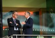 10 September 2023; CFAI chairperson Roy Barrett, left, and FAI Chief Executive Jonathan Hill before the UEFA EURO 2024 Championship qualifying group B match between Republic of Ireland and Netherlands at the Aviva Stadium in Dublin. Photo by Seb Daly/Sportsfile