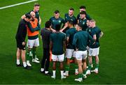 10 September 2023; Republic of Ireland coach Keith Andrews talks to the players before the UEFA EURO 2024 Championship qualifying group B match between Republic of Ireland and Netherlands at the Aviva Stadium in Dublin. Photo by Ben McShane/Sportsfile