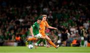 10 September 2023; Jason Knight of Republic of Ireland in action against Frenkie de Jong of Netherlands during the UEFA EURO 2024 Championship qualifying group B match between Republic of Ireland and Netherlands at the Aviva Stadium in Dublin. Photo by Seb Daly/Sportsfile