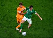 10 September 2023; Jason Knight of Republic of Ireland in action against Mats Wieffer of Netherlands during the UEFA EURO 2024 Championship qualifying group B match between Republic of Ireland and Netherlands at the Aviva Stadium in Dublin. Photo by Ben McShane/Sportsfile