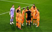 10 September 2023; Netherlands players remonstrate with referee Irfan Peljto after he awarded a penalty to the Republic of Ireland during the UEFA EURO 2024 Championship qualifying group B match between Republic of Ireland and Netherlands at the Aviva Stadium in Dublin. Photo by Ben McShane/Sportsfile
