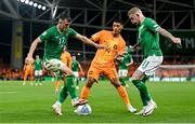 10 September 2023; Jason Knight of Republic of Ireland in action against Tijjani Reijnders of Netherlands during the UEFA EURO 2024 Championship qualifying group B match between Republic of Ireland and Netherlands at the Aviva Stadium in Dublin. Photo by Seb Daly/Sportsfile