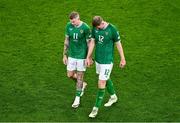 10 September 2023; James McClean, left, and Nathan Collins of Republic of Ireland after the UEFA EURO 2024 Championship qualifying group B match between Republic of Ireland and Netherlands at the Aviva Stadium in Dublin. Photo by Ben McShane/Sportsfile