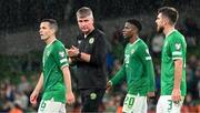 10 September 2023; Republic of Ireland manager Stephen Kenny, centre, leaves the pitch with his players after the UEFA EURO 2024 Championship qualifying group B match between Republic of Ireland and Netherlands at the Aviva Stadium in Dublin. Photo by Stephen McCarthy/Sportsfile