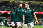 10 September 2023; Republic of Ireland players Jeff Hendrick, left, and Alan Browne before the UEFA EURO 2024 Championship qualifying group B match between Republic of Ireland and Netherlands at the Aviva Stadium in Dublin. Photo by Seb Daly/Sportsfile
