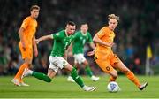 10 September 2023; Frenkie de Jong of Netherlands in action against Alan Browne of Republic of Ireland during the UEFA EURO 2024 Championship qualifying group B match between Republic of Ireland and Netherlands at the Aviva Stadium in Dublin. Photo by Seb Daly/Sportsfile