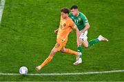 10 September 2023; Mats Wieffer of Netherlands and Jason Knight of Republic of Ireland during the UEFA EURO 2024 Championship qualifying group B match between Republic of Ireland and Netherlands at the Aviva Stadium in Dublin. Photo by Ben McShane/Sportsfile
