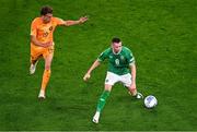 10 September 2023; Alan Browne of Republic of Ireland and Mats Wieffer of Netherlands during the UEFA EURO 2024 Championship qualifying group B match between Republic of Ireland and Netherlands at the Aviva Stadium in Dublin. Photo by Ben McShane/Sportsfile