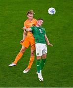 10 September 2023; Frenkie de Jong of Netherlands and Alan Browne of Republic of Ireland during the UEFA EURO 2024 Championship qualifying group B match between Republic of Ireland and Netherlands at the Aviva Stadium in Dublin. Photo by Ben McShane/Sportsfile