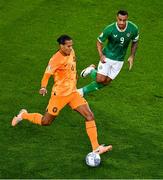 10 September 2023; Virgil van Dijk of Netherlands and Adam Idah of Republic of Ireland during the UEFA EURO 2024 Championship qualifying group B match between Republic of Ireland and Netherlands at the Aviva Stadium in Dublin. Photo by Ben McShane/Sportsfile