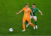 10 September 2023; Frenkie de Jong of Netherlands and Alan Browne of Republic of Ireland during the UEFA EURO 2024 Championship qualifying group B match between Republic of Ireland and Netherlands at the Aviva Stadium in Dublin. Photo by Ben McShane/Sportsfile