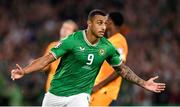 10 September 2023; Adam Idah of Republic of Ireland celebrates after scoring his side's goal, a penalty, during the UEFA EURO 2024 Championship qualifying group B match between Republic of Ireland and Netherlands at the Aviva Stadium in Dublin. Photo by Stephen McCarthy/Sportsfile