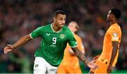 10 September 2023; Adam Idah of Republic of Ireland celebrates after scoring his side's goal, a penalty, during the UEFA EURO 2024 Championship qualifying group B match between Republic of Ireland and Netherlands at the Aviva Stadium in Dublin. Photo by Stephen McCarthy/Sportsfile