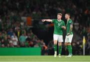 10 September 2023; Nathan Collins, left, and Shane Duffy of Republic of Ireland during the UEFA EURO 2024 Championship qualifying group B match between Republic of Ireland and Netherlands at the Aviva Stadium in Dublin. Photo by Stephen McCarthy/Sportsfile