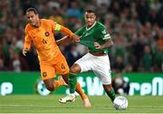 10 September 2023; Adam Idah of Republic of Ireland is tackled by Virgil van Dijk of Netherlands during the UEFA EURO 2024 Championship qualifying group B match between Republic of Ireland and Netherlands at the Aviva Stadium in Dublin. Photo by Stephen McCarthy/Sportsfile