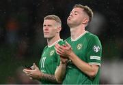 10 September 2023; Nathan Collins, right, and James McClean of Republic of Ireland after the UEFA EURO 2024 Championship qualifying group B match between Republic of Ireland and Netherlands at the Aviva Stadium in Dublin. Photo by Stephen McCarthy/Sportsfile