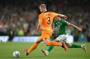10 September 2023; Matthijs de Ligt of Netherlands in action against Jason Knight of Republic of Ireland during the UEFA EURO 2024 Championship qualifying group B match between Republic of Ireland and Netherlands at the Aviva Stadium in Dublin. Photo by Stephen McCarthy/Sportsfile