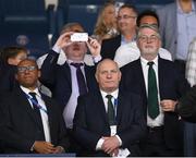7 September 2023; FAI President Gerry McAnaney, centre, with FFF President Philippe Diallo, left, and Niall Burgess, ambassador of Ireland to France, right, before the UEFA EURO 2024 Championship qualifying group B match between France and Republic of Ireland at Parc des Princes in Paris, France. Photo by Stephen McCarthy/Sportsfile