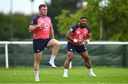 12 September 2023; Dave Kilcoyne, left, and Bundee Aki during an Ireland rugby squad training session at Complexe de la Chambrerie in Tours, France. Photo by Brendan Moran/Sportsfile