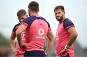 12 September 2023; Stuart McCloskey, right, with Garry Ringrose and Ross Byrne during an Ireland rugby squad training session at Complexe de la Chambrerie in Tours, France. Photo by Brendan Moran/Sportsfile