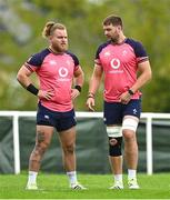12 September 2023; Finlay Bealham, left, and Iain Henderson during an Ireland rugby squad training session at Complexe de la Chambrerie in Tours, France. Photo by Brendan Moran/Sportsfile