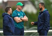 12 September 2023; Head coach Andy Farrell, right, speaks to national scrum coach John Fogarty and forwards coach Paul O'Connell during an Ireland rugby squad training session at Complexe de la Chambrerie in Tours, France. Photo by Brendan Moran/Sportsfile