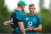 12 September 2023; Defence coach Simon Easterby, right, speaks to forwards coach Paul O'Connell during an Ireland rugby squad training session at Complexe de la Chambrerie in Tours, France. Photo by Brendan Moran/Sportsfile