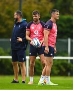 12 September 2023; Ross Byrne, centre, with head coach Andy Farrell, left, and Jonathan Sexton during an Ireland rugby squad training session at Complexe de la Chambrerie in Tours, France. Photo by Brendan Moran/Sportsfile