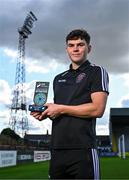 14 September 2023; James Clarke of Bohemians with his SSE Airtricity / SWI Player of the Month award for August 2023 at Dalymount Park in Dublin. Photo by Harry Murphy/Sportsfile