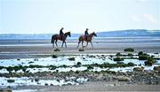 12 September 2023; John Gleeson on Arniemac, left, and Tom Hamilton on Vega Magnifico before the Gilna's Cottage Inn Race at the Laytown Strand Races in Laytown, Meath. Photo by David Fitzgerald/Sportsfile