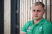 12 September 2023; Craig Casey poses for a portrait after an Ireland rugby media conference at Complexe de la Chambrerie in Tours, France. Photo by Brendan Moran/Sportsfile