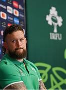 12 September 2023; Andrew Porter speaks to the media during an Ireland rugby media conference at Complexe de la Chambrerie in Tours, France. Photo by Brendan Moran/Sportsfile