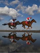 12 September 2023; Kratos, with Brian Hayes up, leads Muhalhel, with Michael O'Sullivan up, during the Buckets Of Value At Tote Claiming Race at the Laytown Strand Races in Laytown, Meath. Photo by David Fitzgerald/Sportsfile