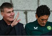 12 September 2023; Republic of Ireland manager Stephen Kenny, left, and Republic of Ireland coach Keith Andrews before the UEFA European Under-21 Championship Qualifier match between Republic of Ireland and San Marino at Turner’s Cross Stadium in Cork. Photo by Eóin Noonan/Sportsfile