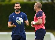 13 September 2023; Head coach Andy Farrell, left, and Keith Earls during an Ireland rugby squad training session at Complexe de la Chambrerie in Tours, France. Photo by Brendan Moran/Sportsfile