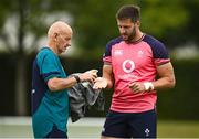 13 September 2023; Stuart McCloskey and team masseur Dave Revins during an Ireland rugby squad training session at Complexe de la Chambrerie in Tours, France. Photo by Brendan Moran/Sportsfile