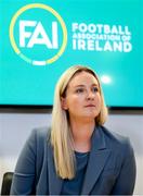 14 September 2023; FAI director of marketing and communications Louise Cassidy during an FAI media briefing at FAI Headquarters in Abbotstown, Dublin. Photo by Stephen McCarthy/Sportsfile