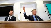 14 September 2023; FAI director of football Marc Canham, left, and FAI chief executive Jonathan Hill during an FAI media briefing at FAI Headquarters in Abbotstown, Dublin. Photo by Stephen McCarthy/Sportsfile