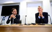 14 September 2023; FAI director of football Marc Canham, left, and FAI chief executive Jonathan Hill during an FAI media briefing at FAI Headquarters in Abbotstown, Dublin. Photo by Stephen McCarthy/Sportsfile