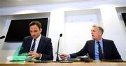 14 September 2023; FAI director of football Marc Canham, left, and FAI chief executive Jonathan Hill during an FAI media briefing at FAI Headquarters in Abbotstown, Dublin. Photo by Stephen McCarthy/Sportsfile