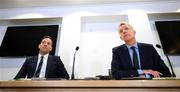 14 September 2023; FAI director of football Marc Canham, left, and FAI chief executive Jonathan Hill during an FAI media briefing at FAI Headquarters in Abbotstown, Dublin. Photo by Stephen McCarthy/Sportsfile