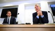 14 September 2023; FAI director of football Marc Canham, left, and FAI chief executive Jonathan Hill during an FAI media briefing at FAI Headquarters in Abbotstown, Dublin. Photo by Stephen McCarthy/Sportsfile