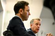 14 September 2023; FAI chief executive Jonathan Hill, right, and FAI director of football Marc Canham during an FAI media briefing at FAI Headquarters in Abbotstown, Dublin. Photo by Stephen McCarthy/Sportsfile