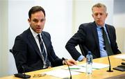 14 September 2023; FAI director of football Marc Canham, left, and FAI chief executive Jonathan Hill during an FAI media briefing at FAI Headquarters in Abbotstown, Dublin. Photo by Stephen McCarthy/Sportsfile