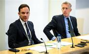 14 September 2023; FAI director of football Marc Canham, left, and FAI chief executive Jonathan Hill during an FAI media briefing at FAI Headquarters in Abbotstown, Dublin. Photo by Stephen McCarthy/Sportsfile